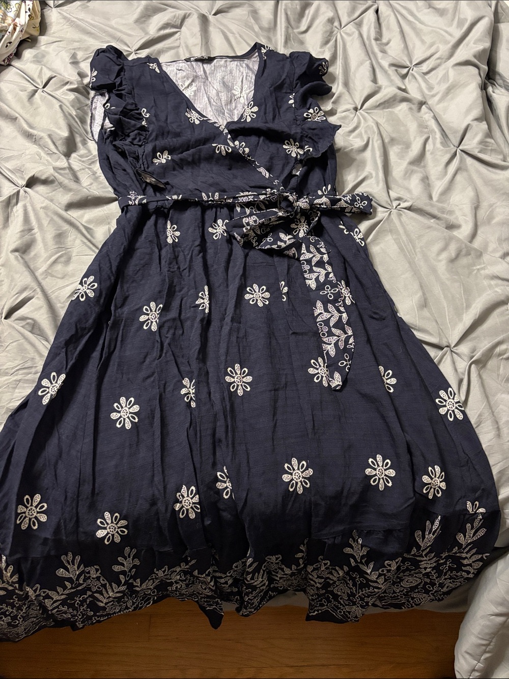 BloomChic Navy Floral Midi Dress with Self-Tie